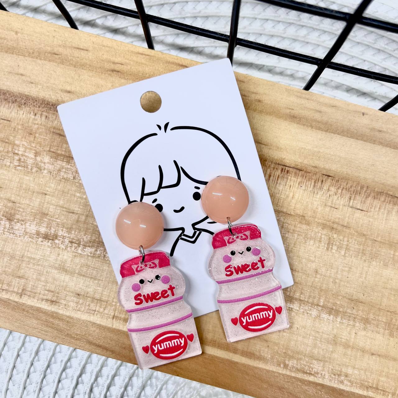 Pink Yoghurt Drink Earrings